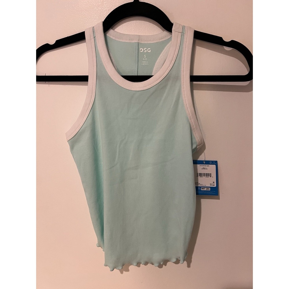 NWT DSG Girls Ribbed Ringer Racerback Tank Top Cotton Rib Size‎ Small Aqua
